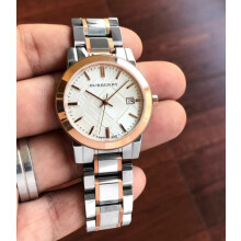 BURBERRY BU9006 UNISEX WATCH SILVER ROSE GOLD STRAP SILVER DIAL