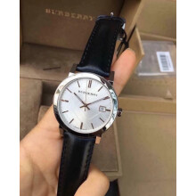 BURBERRY BU9008 UNISEX WATCH BLACK STRAP SILVER DIAL SILVER CASE