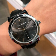 BURBERRY BU9009 UNISEX WATCH BLACK STRAP BLACK DIAL SILVER CASE