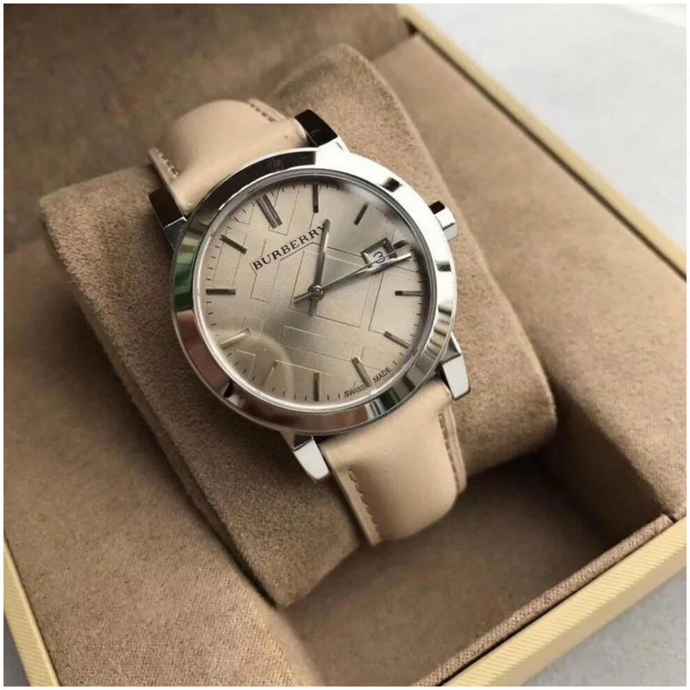 BURBERRY BU9010 UNISEX WATCH BEIGE STRAP BEIGE DIAL SILVER CASE