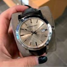 BURBERRY BU9011 UNISEX WATCH BROWN STRAP BEIGE DIAL SILVER CASE