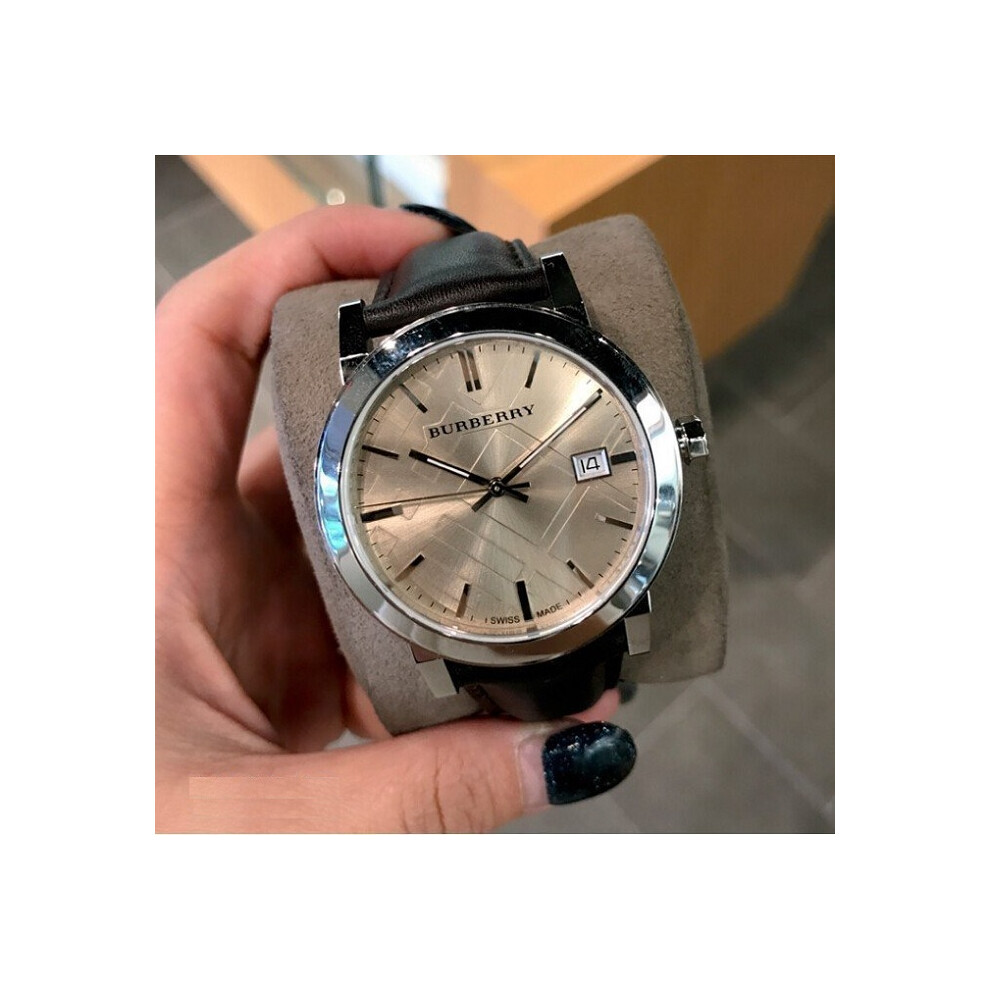 BURBERRY BU9011 UNISEX WATCH BROWN STRAP BEIGE DIAL SILVER CASE
