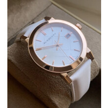 BURBERRY BU9012 UNISEX WATCH WHITE STRAP WHITE DIAL ROSE GOLD CASE