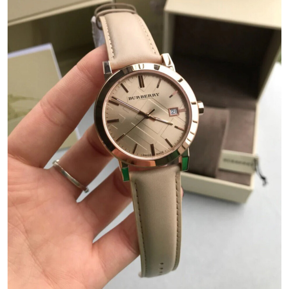 BURBERRY BU9014 UNISEX WATCH BEIGE STRAP BEIGE DIAL ROSE GOLD CASE