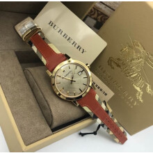 BURBERRY BU9016 UNISEX WATCH ORANGE STRAP GOLD DIAL ROSE GOLD CASE