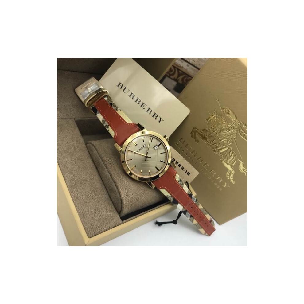 BURBERRY BU9016 UNISEX WATCH ORANGE STRAP GOLD DIAL ROSE GOLD CASE