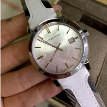 BURBERRY BU9019 UNISEX WATCH WHITE STRAP WHITE DIAL SILVER CASE