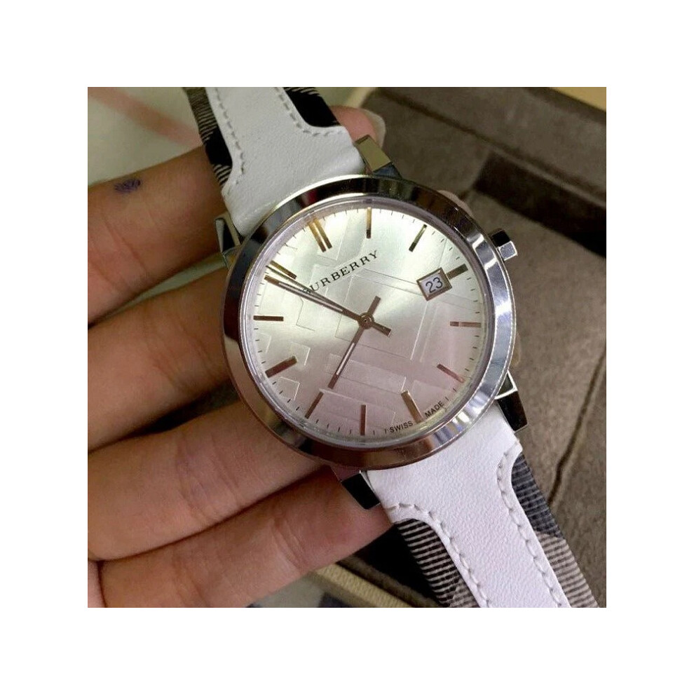BURBERRY BU9019 UNISEX WATCH WHITE STRAP WHITE DIAL SILVER CASE
