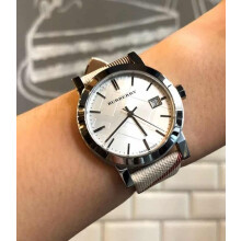 BURBERRY BU9022 UNISEX WATCH FABRIC STRAP SILVER DIAL WITH SILVER CASE