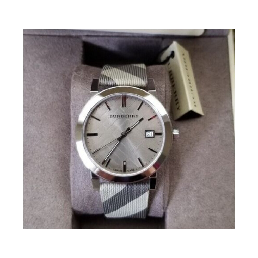 BURBERRY BU9023 UNISEX WATCH BROWN STRAP BEIGE DIAL WITH SILVER CASE