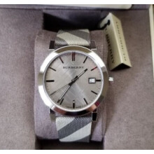 BURBERRY BU9023 UNISEX WATCH BROWN STRAP BEIGE DIAL WITH SILVER CASE