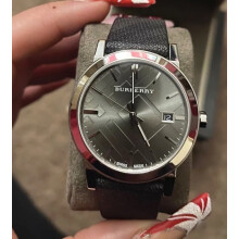 BURBERRY BU9024 UNISEX WATCH BLACK STRAP BLACK DIAL WITH SILVER CASE