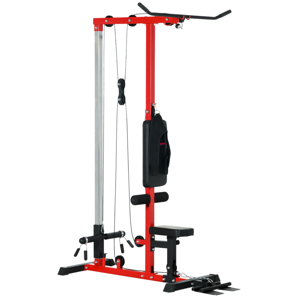 SPORTNOW Pull Up Station Power Cage With Adjustable Seat, Home Gym - Red