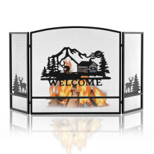 3-Panel Folding Fire Screen 75cm Tall Mesh Spark Guard w/Pattern