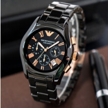 Emporio Armani AR1410 Valente Ceramic Black Men's Watch – Black Dial, Black Case, Ceramic & Stainless Steel Strap, Chronograph