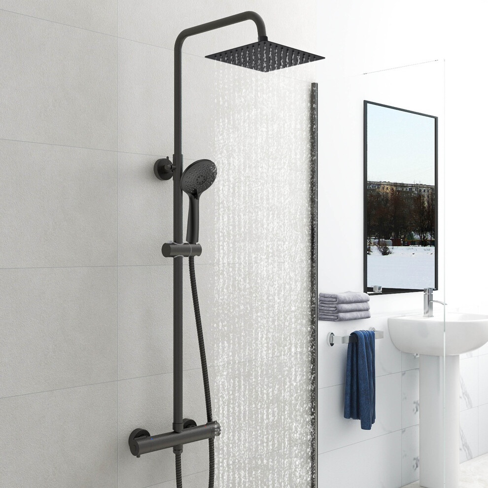 Aica Exposed Thermostatic Shower Mixer Set Twin Head Rainfall Matte Black