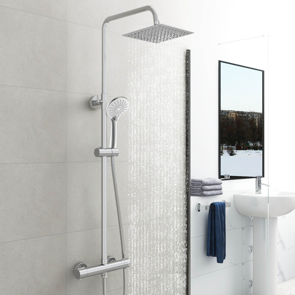 Aica Exposed Thermostatic Shower Mixer Set Twin Head Rainfall Chrome Silver
