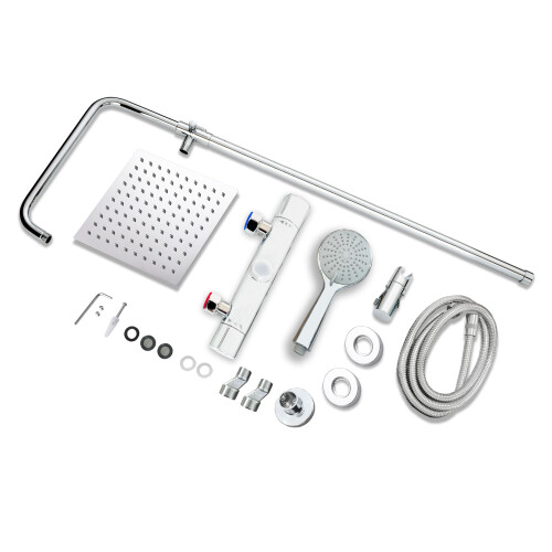 AICA Exposed Thermostatic Shower Mixer Set Twin Head Rainfall Chrome Silver 2
