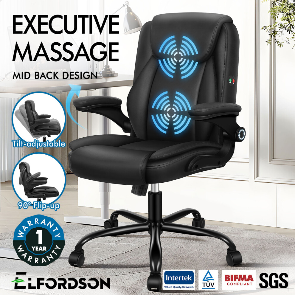 ELFORDSON Massage Office Chair Executive Computer PU Leather Black