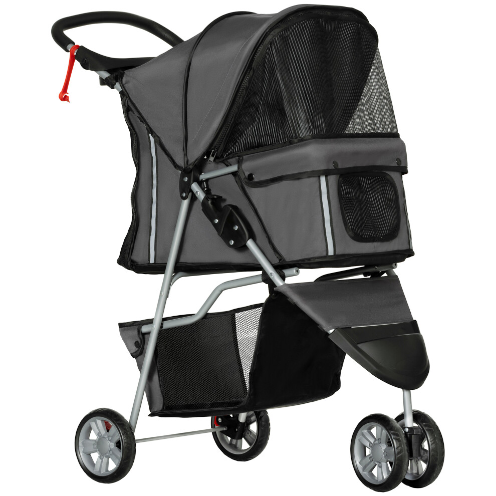 PawHut Pet Stroller Pushchair Carrier For Cat Puppy With 3 Wheels Dark Grey