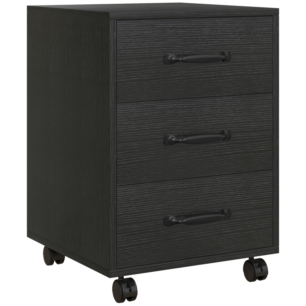 HOMCOM File Cabinet With 3 Drawers, Under Desk Mobile Filing Cabinet Black