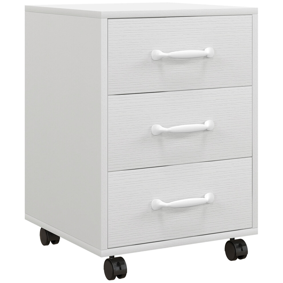 HOMCOM File Cabinet With 3 Drawers, Under Desk Mobile Filing Cabinet White