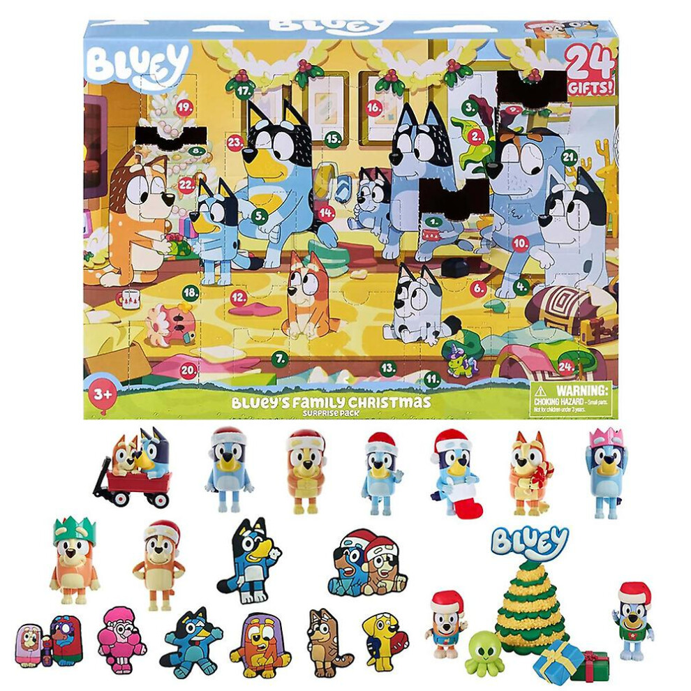 (D) Bluey Christmas Xmas Advent Calendar 2023, 24 Days Countdown Calendars, Cartoon Theme Bluey Figures Doll Surprise Blind Box