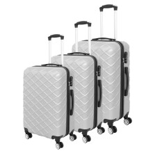 (Silver White) 3 Pcs Lightweight Suitcase Set ABS Hard Shell 4 Wheels Trolley Luggage