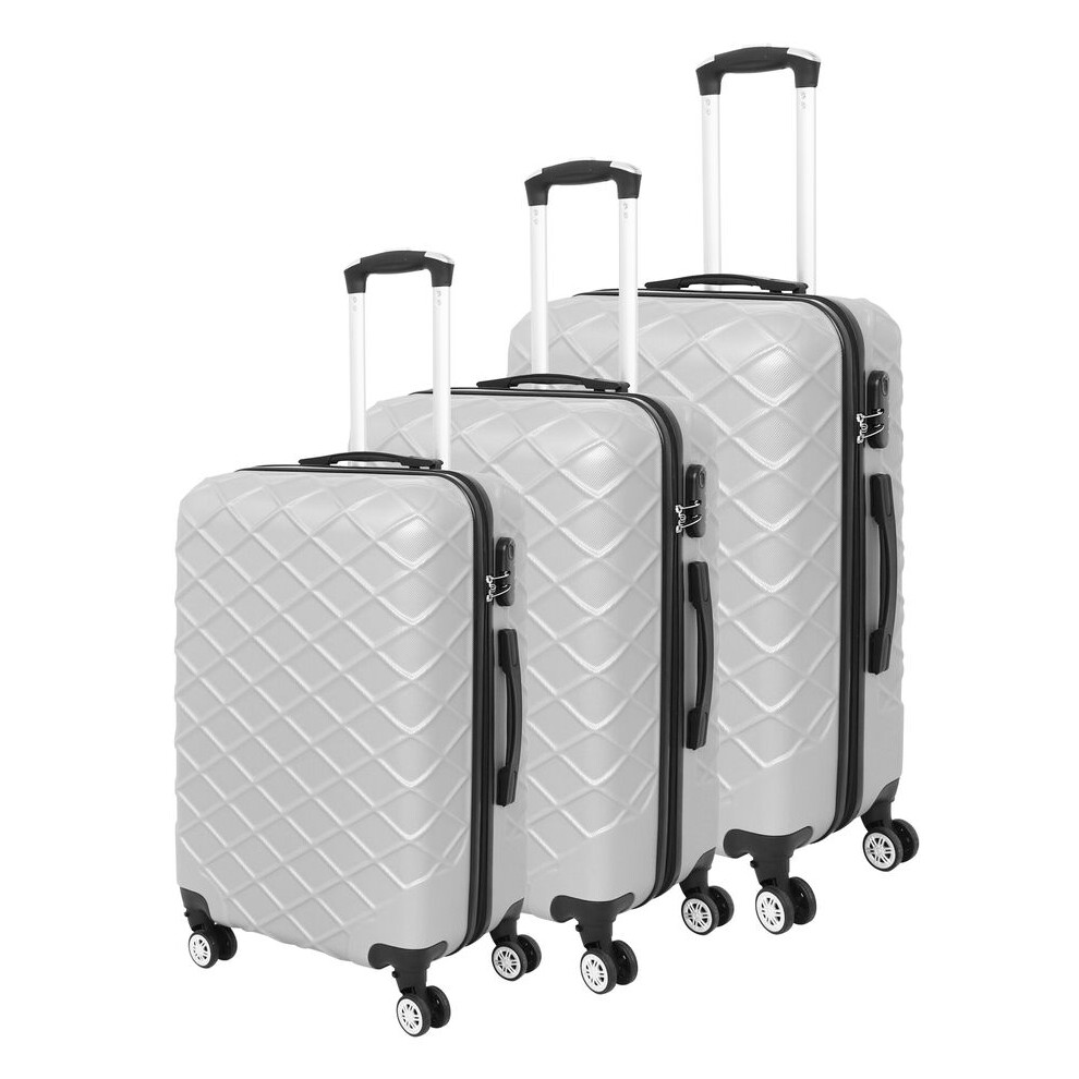 (Silver White) 3 Pcs Lightweight Suitcase Set ABS Hard Shell 4 Wheels Trolley Luggage