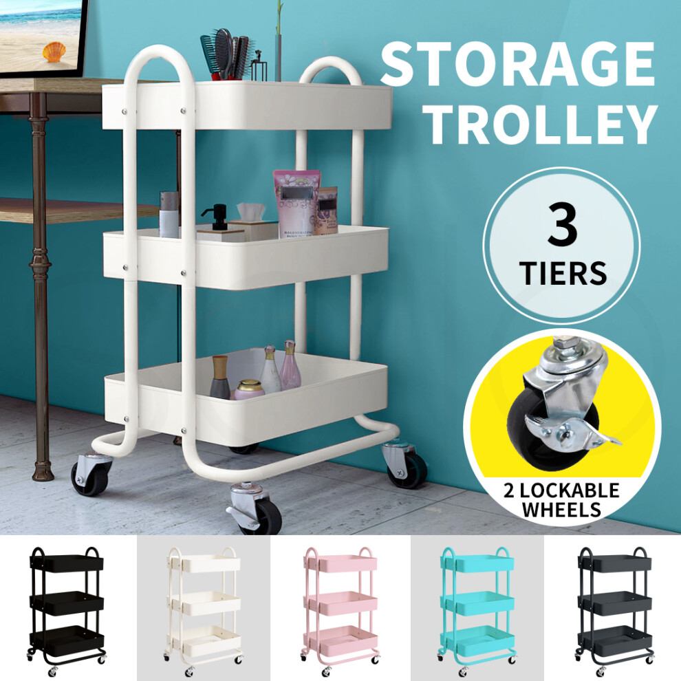 (White) Kitchen Trolley 3 Tiers Storage Rack Steel Shelf