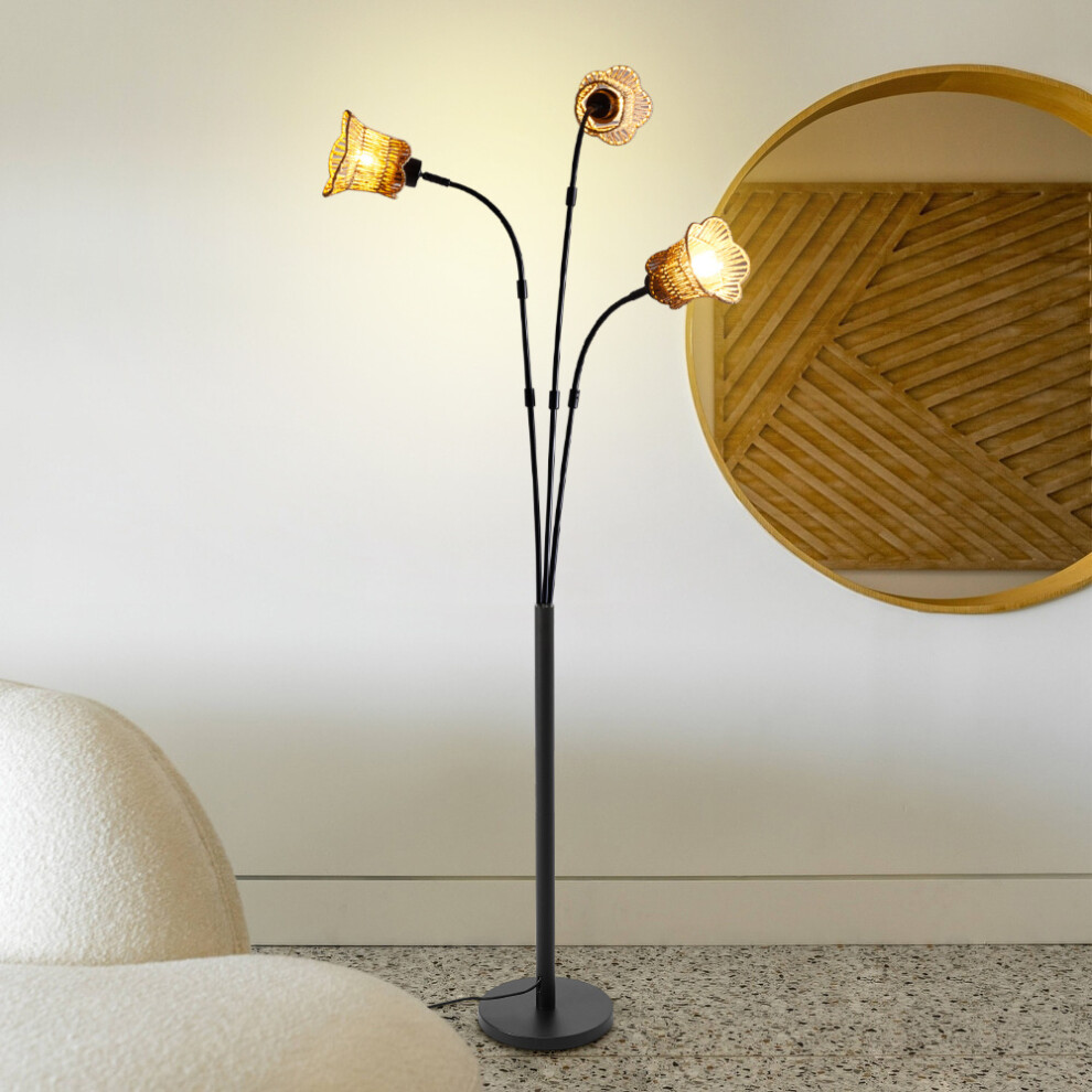 3-Light Paper Rope String-Wrapped Lampshade Floor Lamp