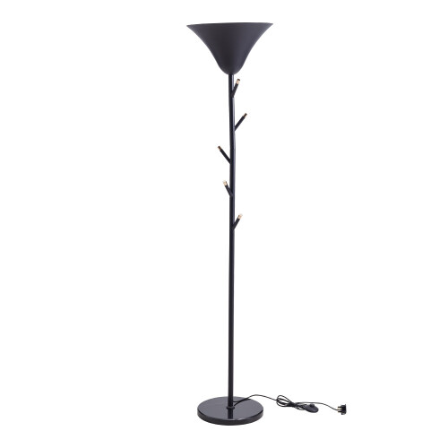 Living And Home Modern Black E14 1-Light Floor Lamp with Coat Rack 1