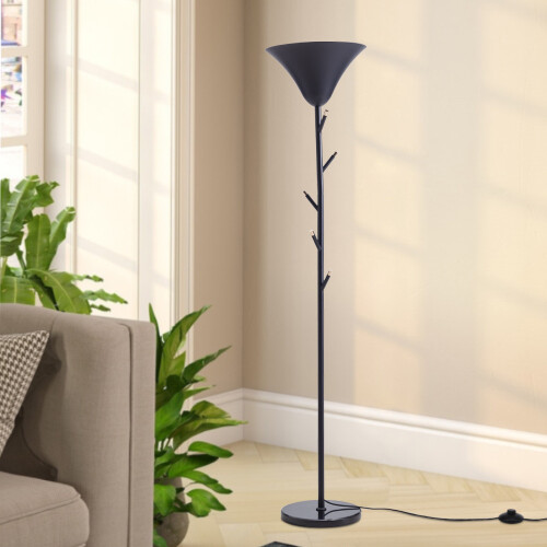 Living And Home Modern Black E14 1-Light Floor Lamp with Coat Rack
