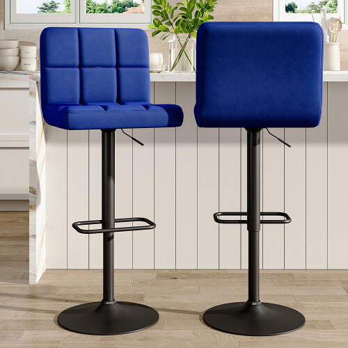 Living And Home 2 Pcs Velvet Upholstery Bar Stools with Low Backrest 1