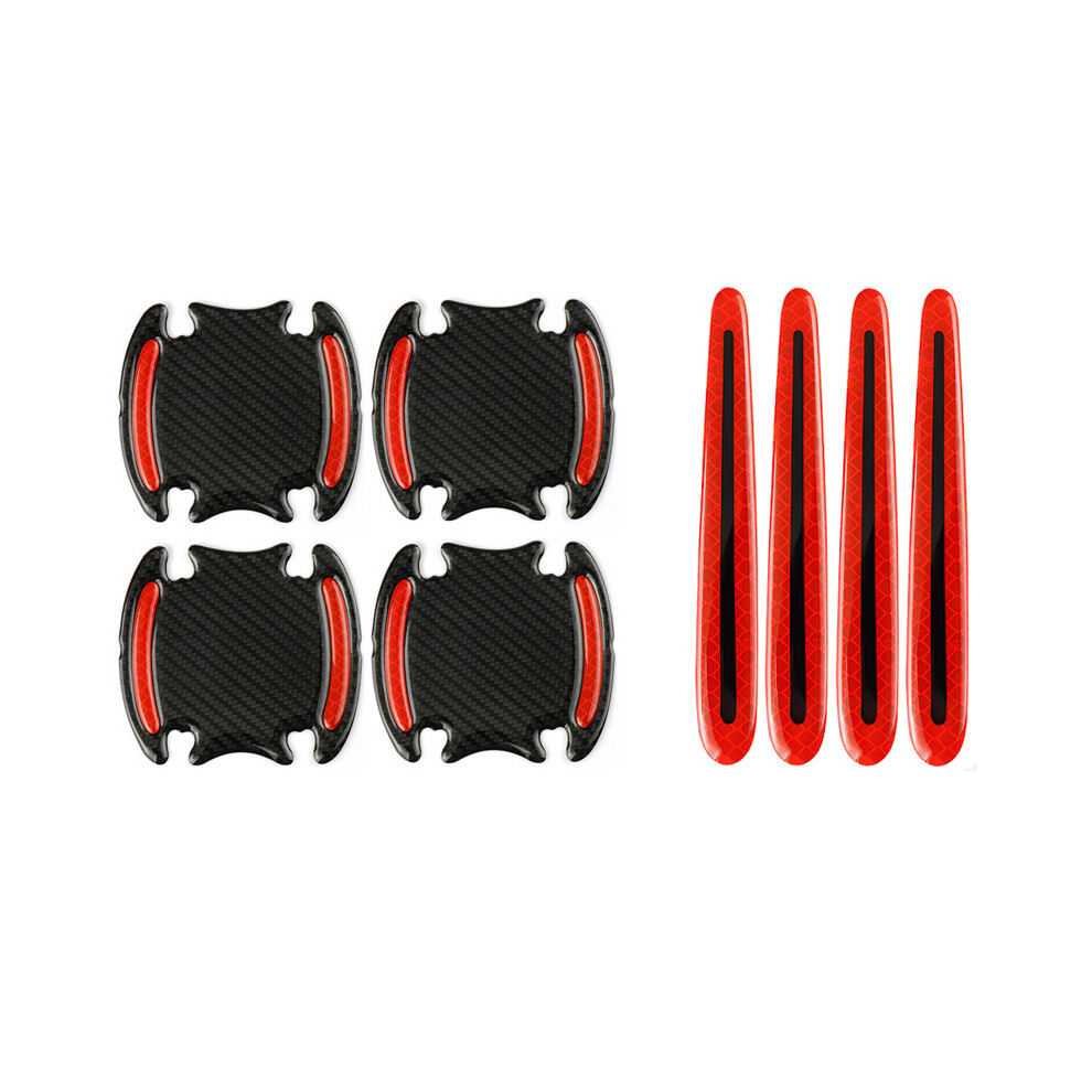 (8Pcs-) 8Pcs Car Handle Door Wrist Reflective Anti-Collision Sticker Strips Anti-Scratch Red 4142340563879
