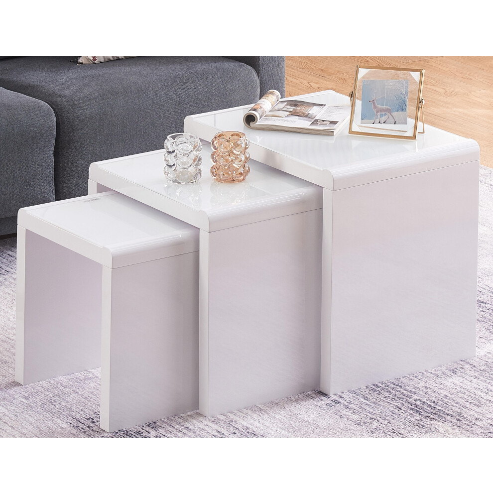 (White) High Gloss Nest of 3 Tables White Or Grey
