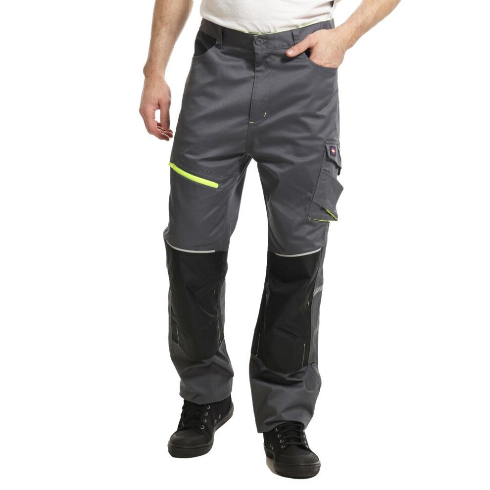 (Grey/Black, 32W/Regular) Lee Cooper Workwear Mens Reflective Knee Pad Pockets Holster Pocket Work Trouser