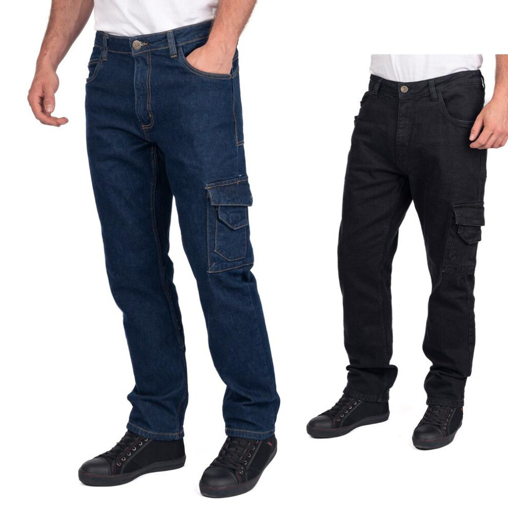(Light Blue, 32W/Regular) Lee Cooper Workwear Mens Stretch Denim Jean Multi Pocket Work Straight Leg Jeans