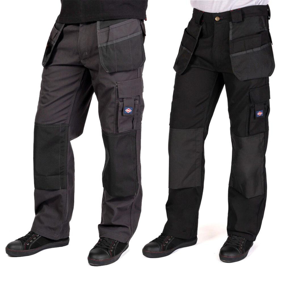 (Black/Grey, 36W/Long) Lee Cooper Workwear Mens Knee Pad Pockets Holster Pocket Work Cargo Trousers