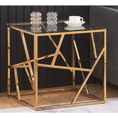 Comfy Living (Gold) Glass and Metal Square End Table Side Table In Gold Or Silver