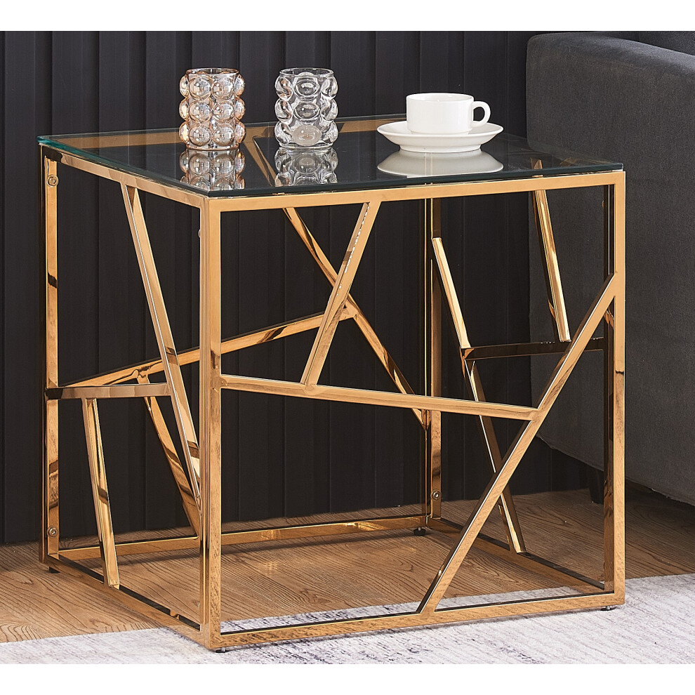 (Gold) Glass and Metal Square End Table Side Table In Gold Or Silver