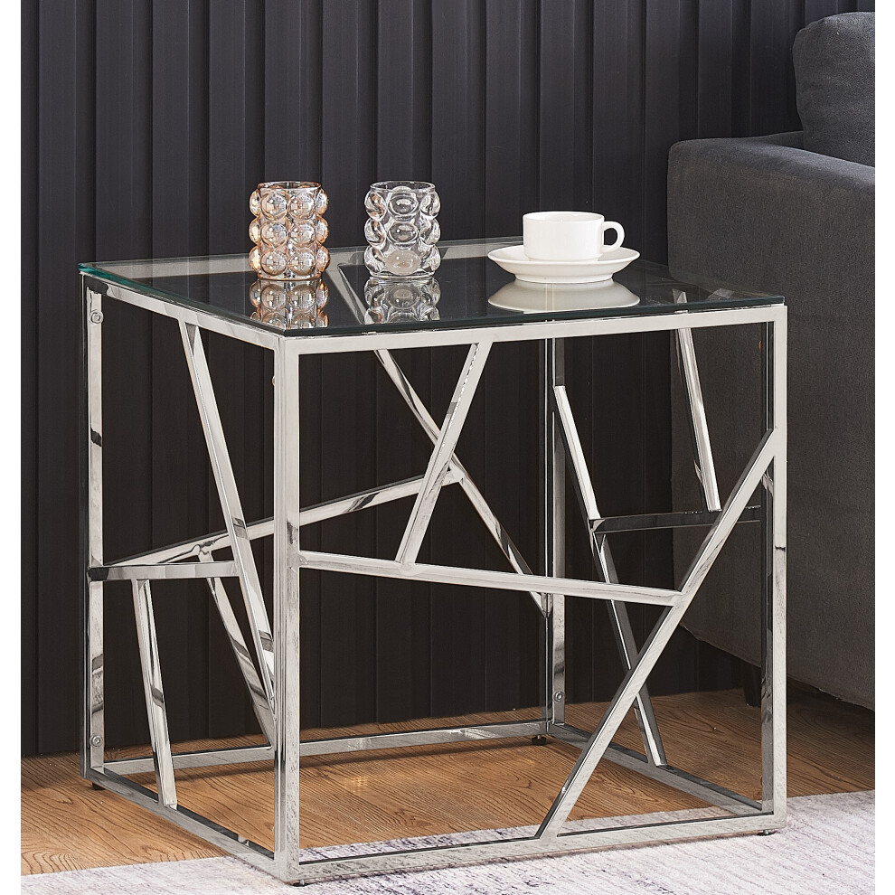 (Silver) Glass and Metal Square End Table Side Table In Gold Or Silver