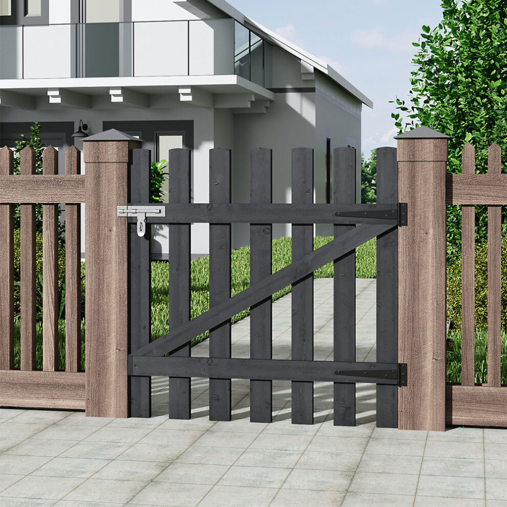 (Grey, 90*90cm) Pine Wood Garden Pedestrian Fence Gate Backyard Entrance Gate with Latch