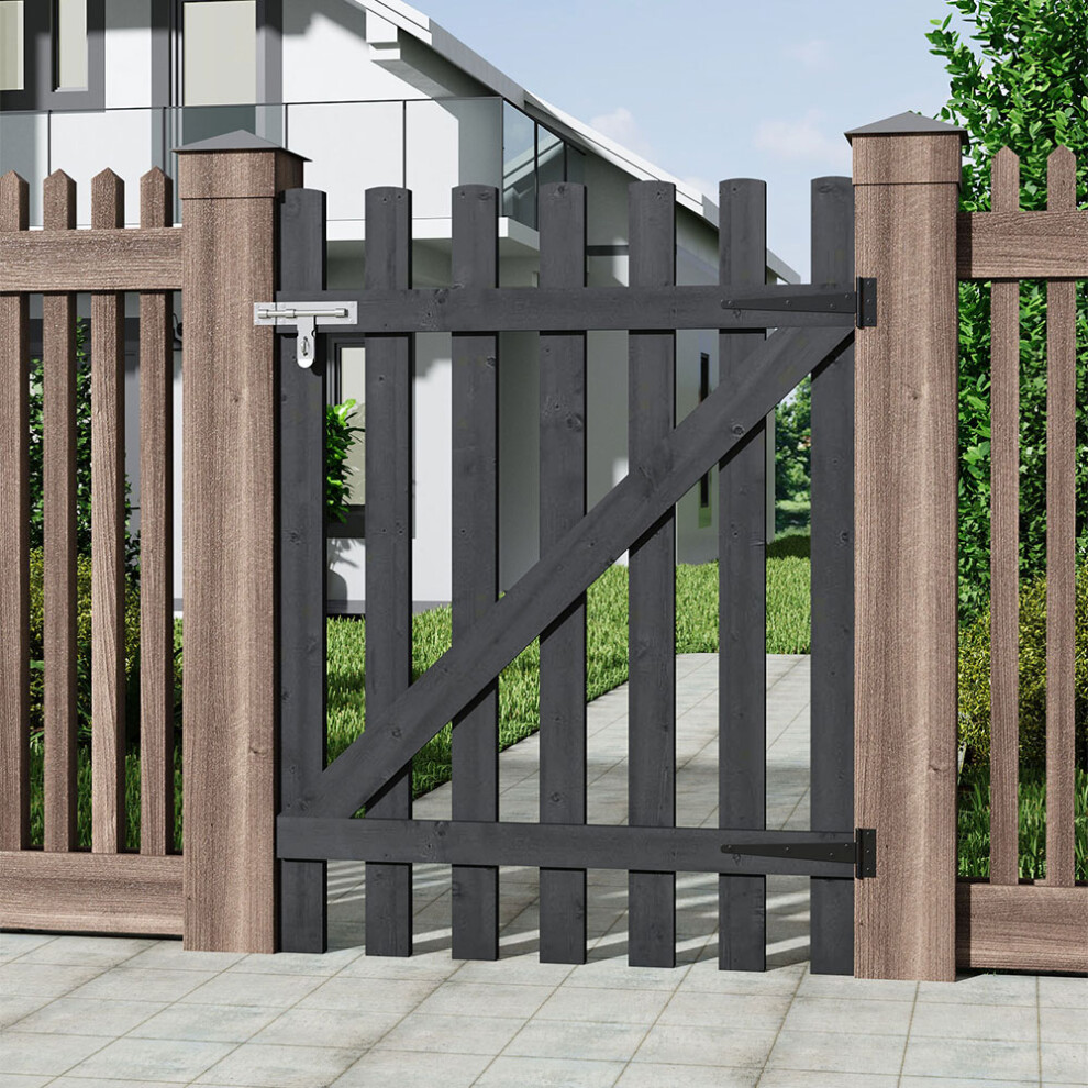 (Grey, 90*120Cm) Pine Wood Garden Pedestrian Fence Gate Backyard Entrance Gate With Latch 747674410130