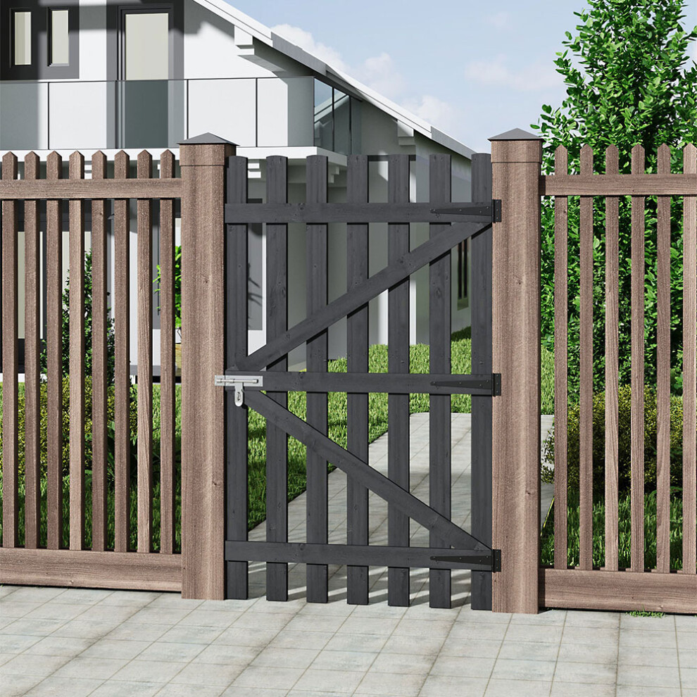 (Grey, 90*150Cm) Pine Wood Garden Pedestrian Fence Gate Backyard Entrance Gate With Latch 747674410147