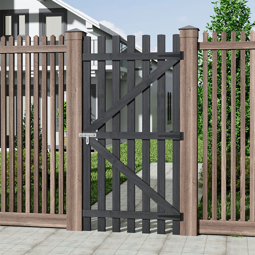 (Grey, 90*180Cm) Pine Wood Garden Pedestrian Fence Gate Backyard Entrance Gate With Latch 747674410154