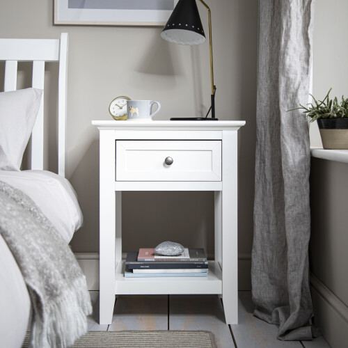 Noa and Nani Karlstad Bedside Table with Drawer in Classic White