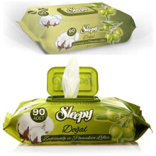 Pack of 2 Sleepy Wet Towels with Natural Olive Oil and Cotton Fibers, 90 Wipes, Hypoallergenic, Dermatologist-Tested, Alcohol and Paraben Free