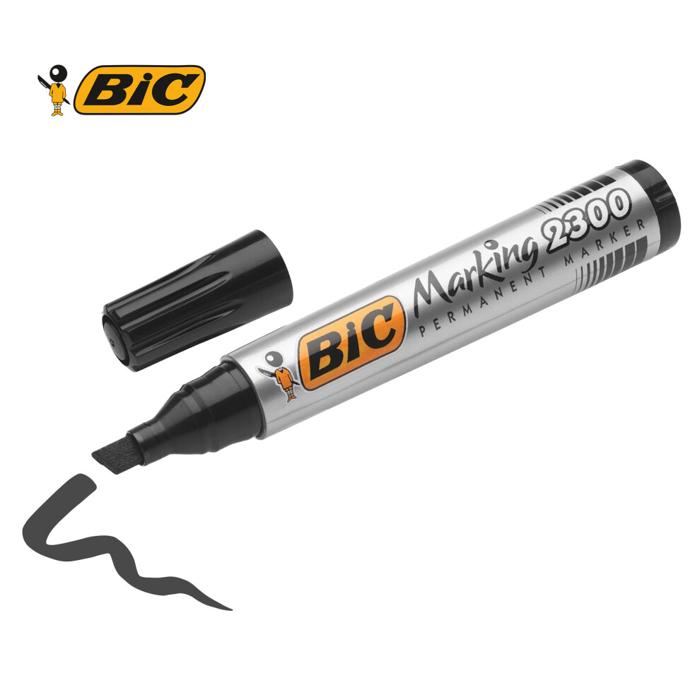 Bic Marking 2300 Permanent Marker Pens Pack of 3 Black Chisel Tip