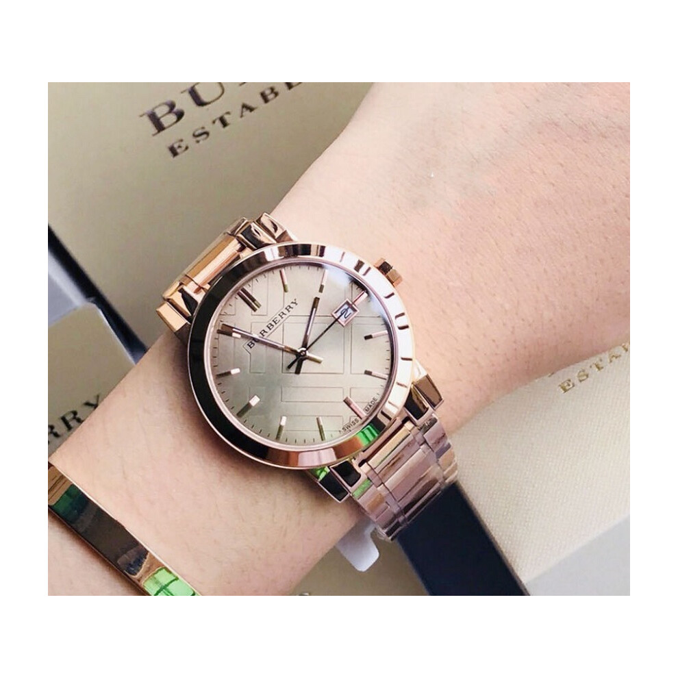 BURBERRY BU9034 UNISEX WATCH ROSE GOLD STRAP ROSE GOLD DIAL GOLD CASE